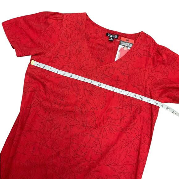 Nicole Miller Ladies Linen Red Dress Pattern Tropical leaf Size Medium NWT - Picture 7 of 10